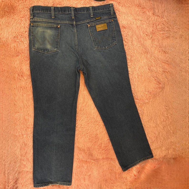 2010s Wrangler Cowboy Western Straight Leg Jeans Faded Blue Denim 36x30 LARGE image 8