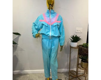Vintage 80s/90s Neon Tracksuit 2 Piece Jacket & Pants Made In USA SMALL 4 PETITE