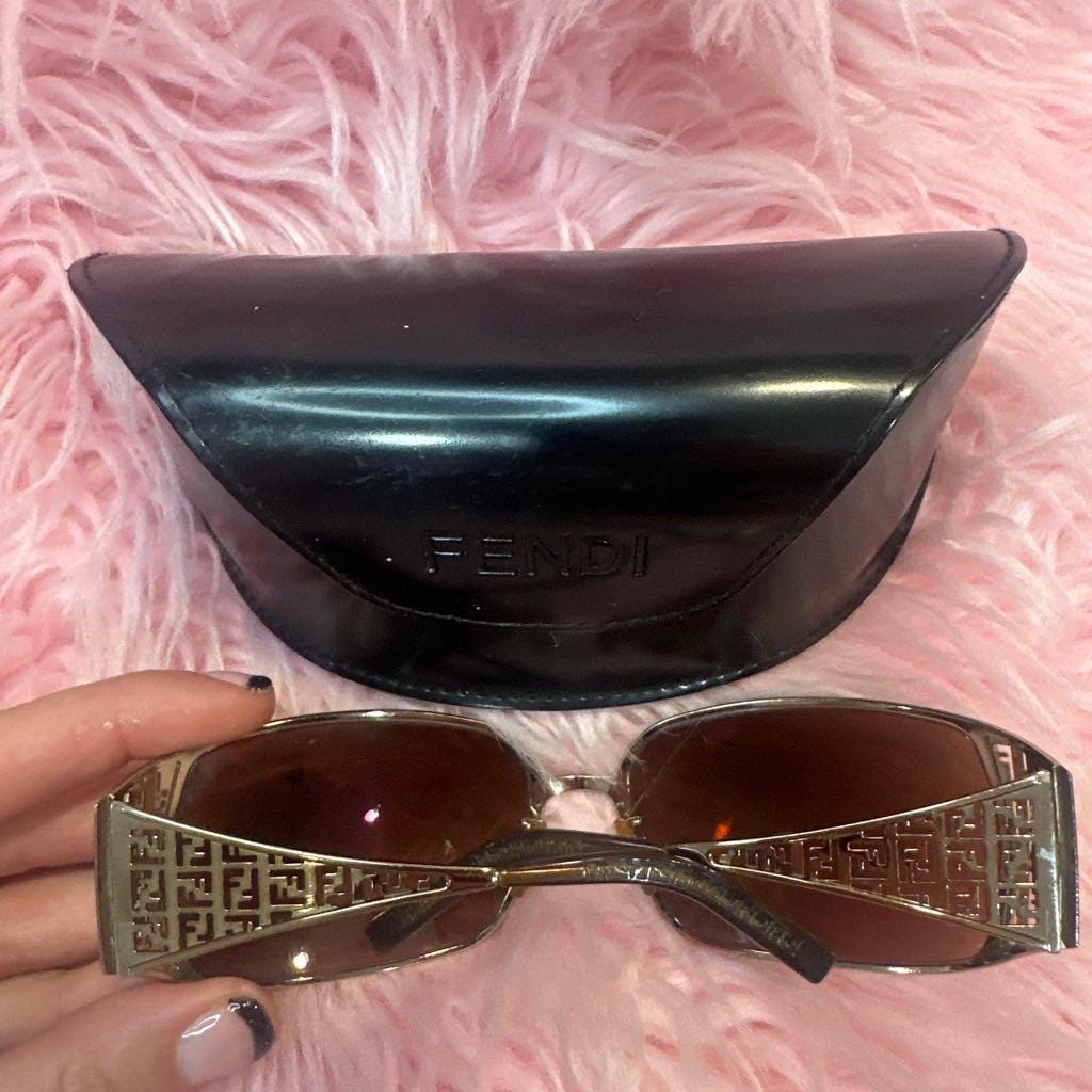 Y2K Vintage Fendi Sunglasses Gold Zucca Monogram Brown Gradient