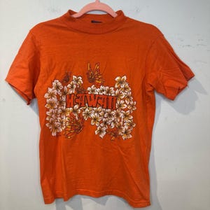 Vintage 1980s Hawaii Poly Tees Orange Single Stitch Butterfly T-Shirt SMALL