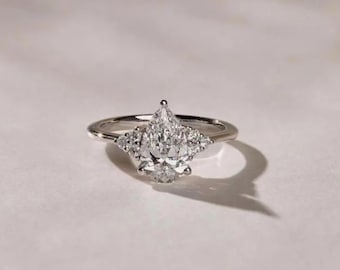 1.80 CT Pear Cut Lab Grown Diamond Engagement Ring, 14K Solid White Gold Promise Ring