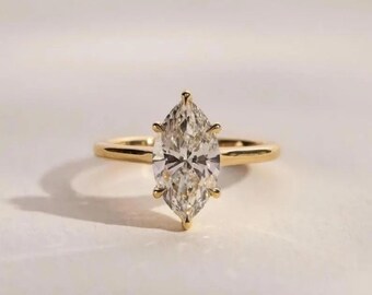 1.50 CT Marquise Cut Lab Grown Diamond Engagement Ring, 14k Solid Gold Solitaire Ring, Wedding Ring for Women