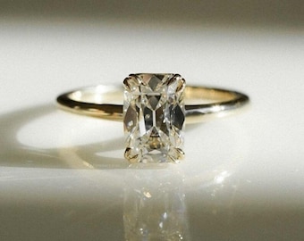 2.00 CT Old Mine Cushion Cut Diamond Engagement Ring, 14k Yellow Gold Solitaire Ring, Anniversary Gift For Wife
