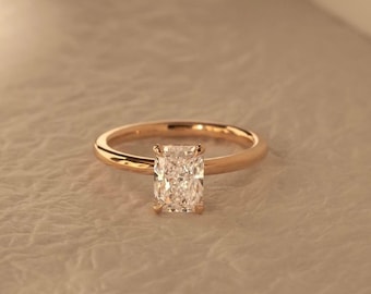 2.00 CT Radiant Cut Lab Grown Diamond Hidden Halo Ring, 14K Solid Gold Wedding Ring, Promise Ring For Her