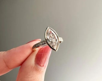 1.50 CT Marquise Cut Diamond Engagement Ring, 14k Solid Gold Lab Diamond Bezel Set Ring, Channel Set Diamond Band