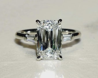 Antique 3.50 CT Criss Cut Emerald Lab Grown Diamond Three Stone Ring, 14K Solid White Gold Wedding Ring, Promise Ring For Her
