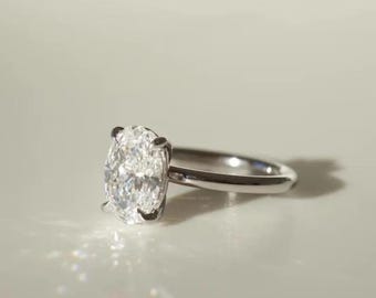 2.00 CT Oval Cut Lab Grown Diamond Solitaire Ring, 14K Solid White Gold Engagement Ring, Anniversary Gift For Her