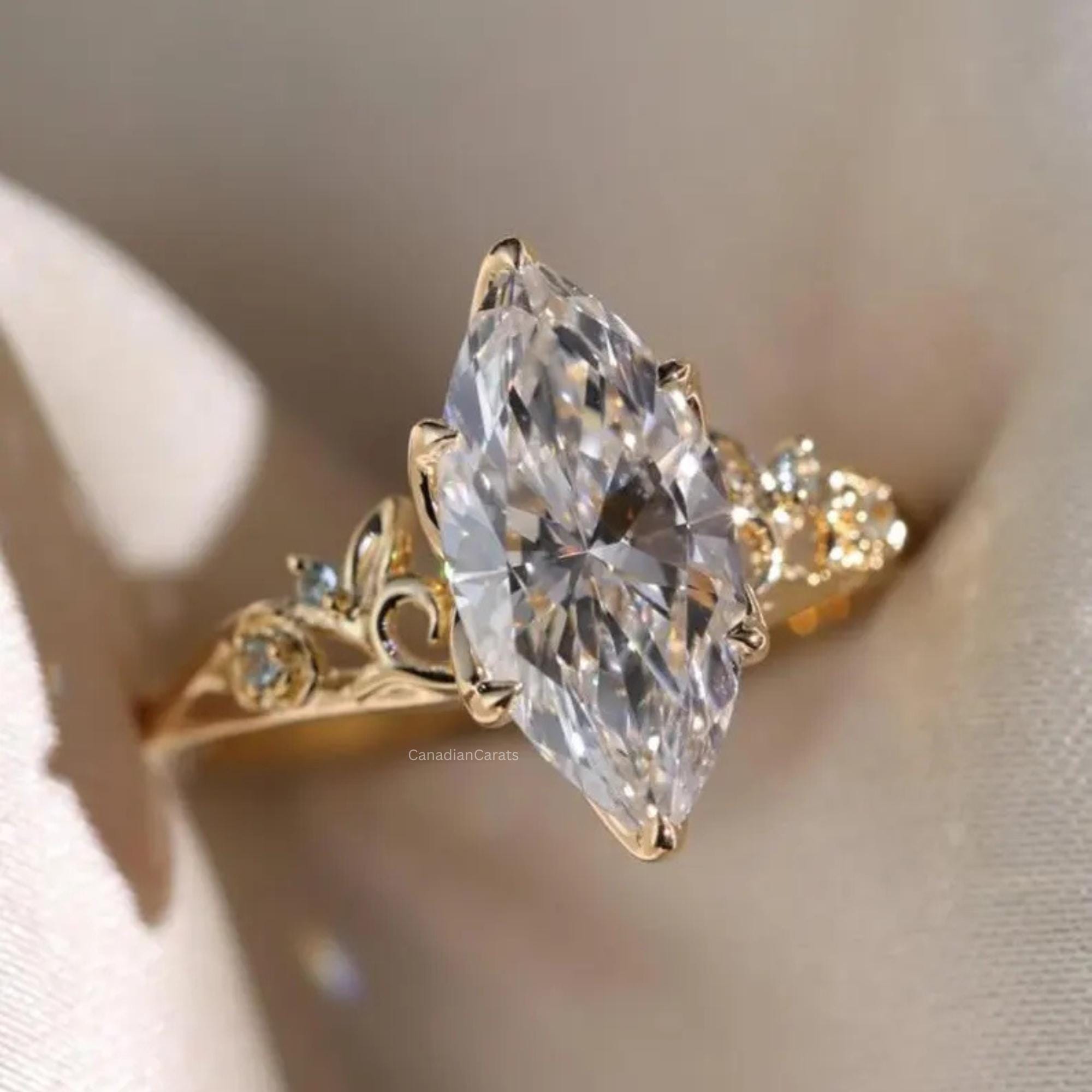 1.50 CT Marquise Cut Lab Diamond Vintage Ring, 14k Solid Gold Wedding ...