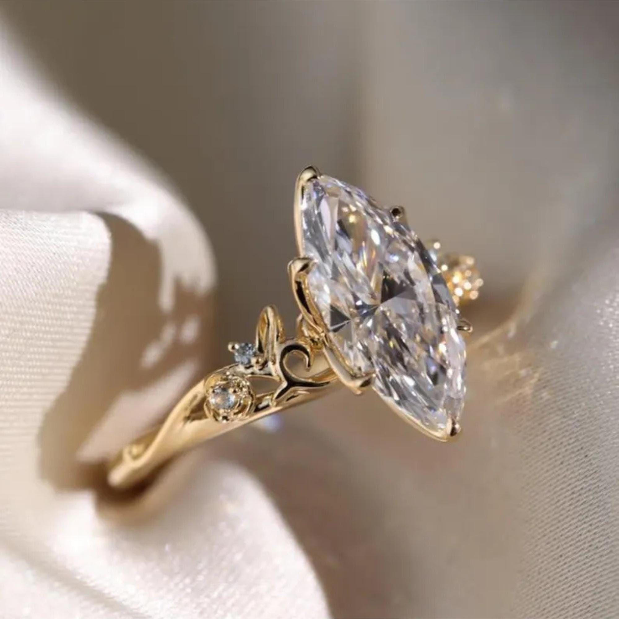 1.50 CT Marquise Cut Lab Diamond Vintage Ring, 14k Solid Gold Wedding ...