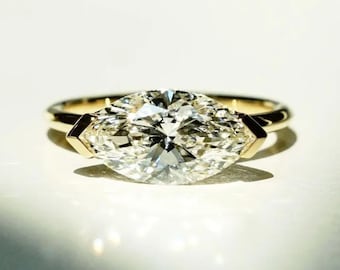 1.50 CT Marquise Cut Lab Grown Diamond Solitaire Ring, 14K Solid Yellow Gold Wedding Ring, Statement Ring