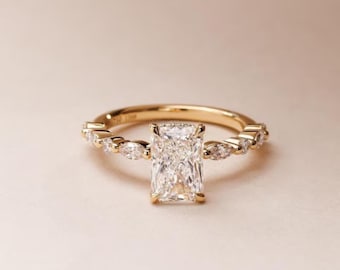 2.50 CT Radiant Cut Lab Grown Diamond Engagement Ring, 14K Solid Yellow Gold Halo Ring, Promise Ring For Her