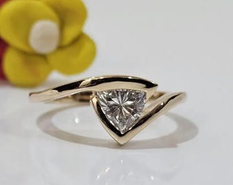 0.70 CT Trillion Cut Lab Grown Diamond Solitaire Ring, 14K Yellow Gold Modern Engagement Ring, Anniversary Gift For Her