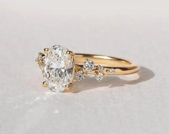 2.00 CT Oval Diamond Engagement Ring, Vintage Inspired Lab Grown Diamond Solid Gold Ring, Unique Promise Ring