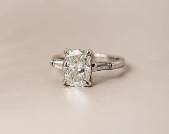 2.50 CT Elongated Cushion Cut Lab Grown Diamond Three Stone Ring, 14K Solid White Gold Wedding Ring, Promise Ring For Her