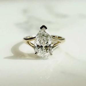 2.50 CT Birnenschliff Labor gewachsen Diamant Split Schaft Verlobungsring, Solitär Birnen Diamantring, Versprechensring