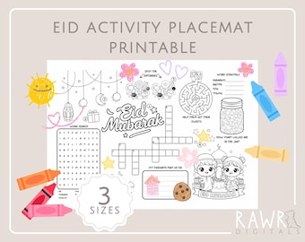 Eid Activity Placemat for Kids | Coloring, Crossword, Puzzles | Eid Ramadan Digital Printable (PDF Download)
