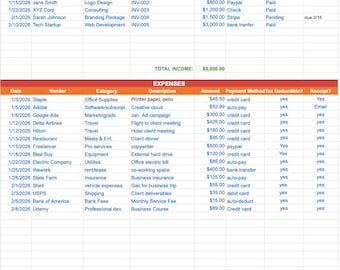 Expense Tracker Small Business | Income Tax Deduction Spreadsheet | Bookkeeping Excel