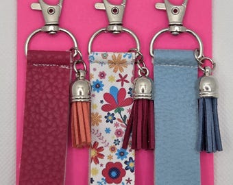 Faux Leather Wristlet Keychain Trio