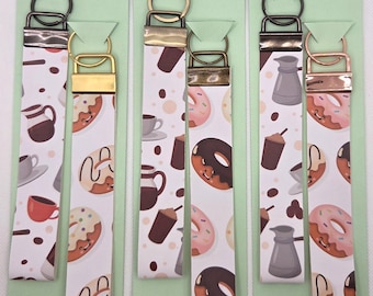 Coffee and Donut - themed faux leather keychains (2 pk)