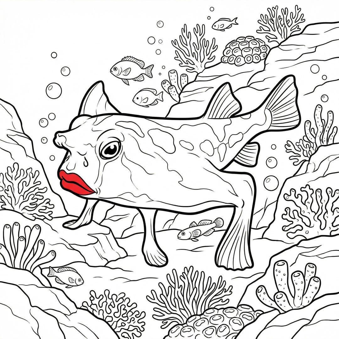 Batfish Draw Redlipped Batfish Coloring Page – Rare Marine Animal Printable PDF - Etsy