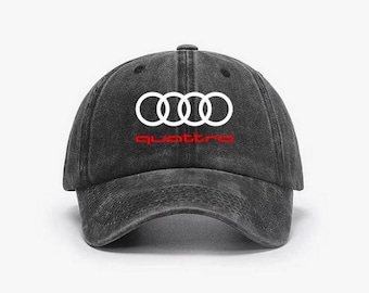 Audi Quattro Vintage Washed Baseball Cotton Unisex Retro Dad Hat Cap - Gedrucktes Logo verstellbar