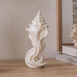 Seashell Sculpture Decor, 3D Printed Conch Shell Art, Coastal Home Accent, Ocean Inspired Minimalist Shelf Decor