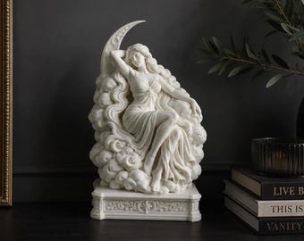 Celestial Dream Goddess Statue – Moon & Clouds Sculpture | Elegant Fantasy Goddess Decor | 3D Printed Home Accent | Mythological Art Gift