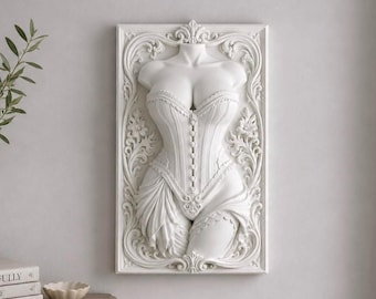 Victorian Corset Wall Art, Gothic Feminine Relief Sculpture, Wall Decor, Baroque Boudoir Decor, Elegant Corset Plaque, Vanity Accent
