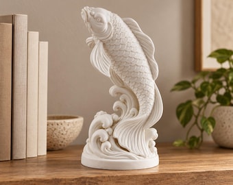 Koivissculptuur, Japans visbeeld, decoratie voor op een plank in kuststijl, zen-woonaccessoire, cadeau voor vijverliefhebbers, uniek 3D-geprint bureauornament