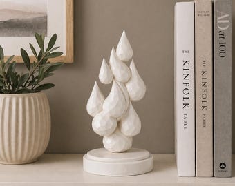 Abstract Geometric Sculpture, Modern Minimalist Decor, 3D Printed Art, White Faceted Organic Form, Desk Shelf Accent
