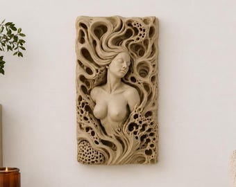 Organic Goddess Wall Sculpture, Abstract Feminine Relief Wall Art, 3D Printed Wall Hanging, Modern Home Decor, Statement Wall Piece