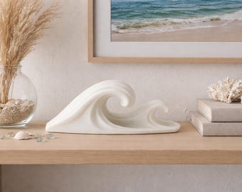 Minimalist Ocean Wave Sculpture | Modern Coastal Shelf Accent, Abstract Art
