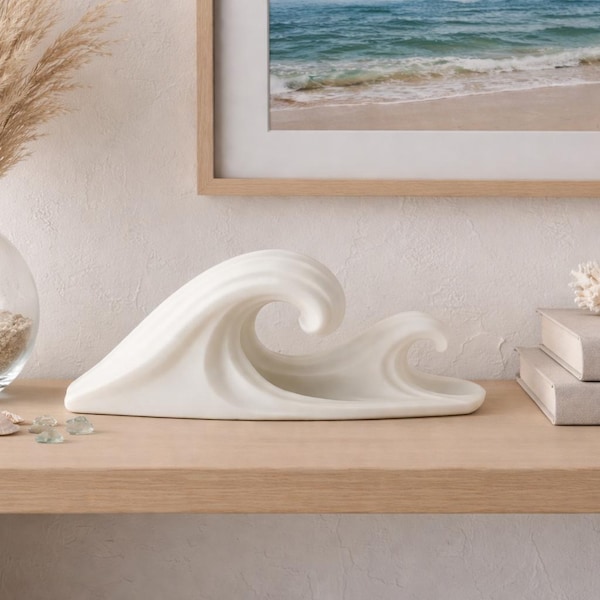 Minimalistische Meereswellen Skulptur | Moderner Küstenregal-Akzent, abstrakte Kunst