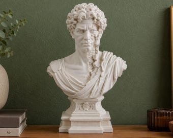 Shattered Classical Hero Bust – Greek Style Sculpture, Renaissance Decor, David Inspired Statue, Modern Art Bust, Bookshelf & Office Decor