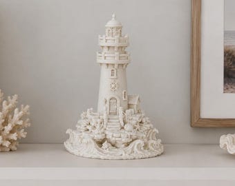 Coastal Lighthouse Statue, Nautical Ocean Decor, Beach House Lighthouse Sculpture, Maritime Shelf Decor, 3D Printed Coastal Accent Gift