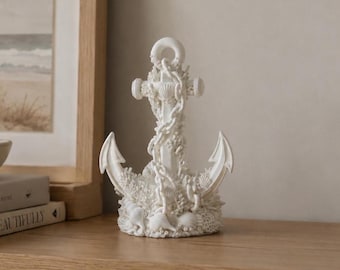 3D Printed Nautical Anchor Sculpture, Coastal Beach Decor, Ocean Themed Shelf Art, Seashell Anchor Statue, Maritime Home Decor Gift, Anchor