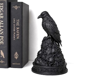 Gothic Raven Statue | Raven on Skulls Decor | Dark Academia Shelf Decor | Edgar Allan Poe Inspired | 3D Printed Gothic Sculpture