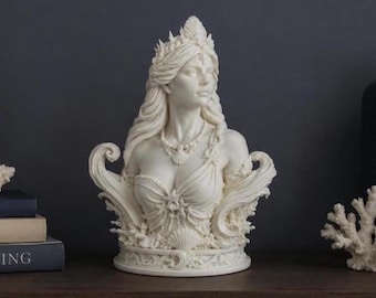 Ocean Goddess Bust Sculpture | Mermaid Queen Statue | Coastal Nautical Decor | 3D Printed Fantasy Bust | Beach House Decor | Mythology Gift