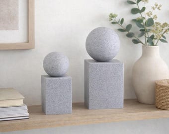 Minimalist Sphere Sculpture Set, Modern Geometric Decor, Abstract Stone Look Statues, Neutral Home Decor, Shelf Styling Accent