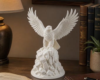 Majestic Eagle Statue with Spread Wings – 3D Printed Bald Eagle Sculpture on Rocky Base – Patriotic Home Decor Gift