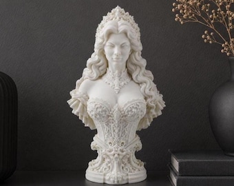 Ornate Victorian Lady Bust | Gothic Home Decor Sculpture | Fantasy Queen Statue | Bookshelf Accent