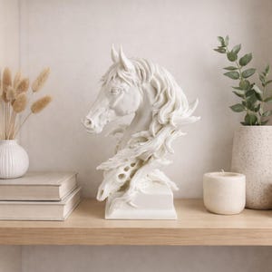 Modern Horse Bust Statue, Minimalist White Horse Sculpture, Equestrian Decor, 3D Printed Art, Shelf Decor, Gift for Horse Lovers
