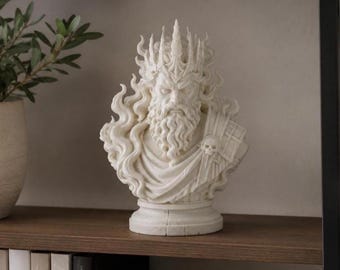 Greek God Poseidon Bust – Mythology Statue – 3D Printed Fantasy Decor – Gothic Shelf Sculpture – Greek God Collectible – Desk Decor Gift