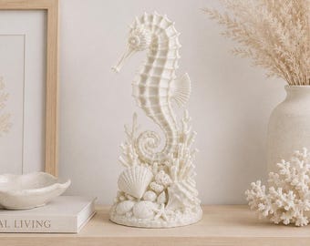 3D Printed Seahorse Statue – Coastal Beach House Decor – Nautical Ocean Shelf Figurine – Marine Life Gift