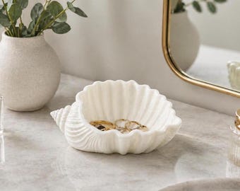 Plato organizador de conchas marinas, bandeja para joyas de conchas, cuenco decorativo oceánico, organizador para casa de playa, plato minimalista para tocador, decoración impresa en 3D