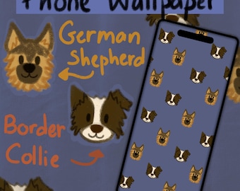 German Shepherd Border Collie Phone Wallpaper: Dog Pattern (Digital Download)