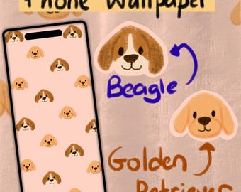 Beagle Golden Retriever Phone Wallpaper: Dog Pattern  (Digital Download)