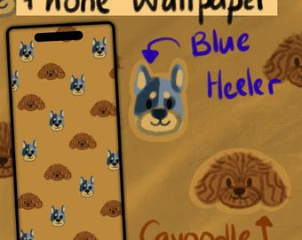 Blue Heeler (Australian Cattle Dog) Cavoodle Phone Wallpaper: Dog Pattern (Digital Download)