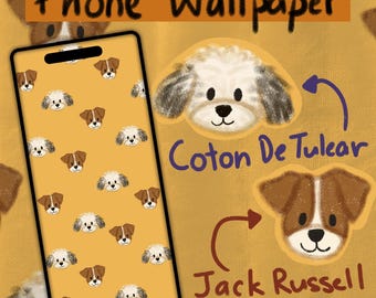 Coton de Tulear Jack Russell Terrier Phone Wallpaper: Dog Pattern (Digital Download)