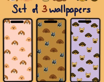 Set of 3 Dog Phone Wallpapers: Beagle, Blue Heeler, Dachshund (Digital Download)